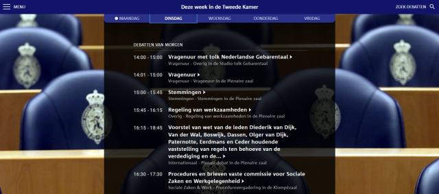 Screenshot van de homepage van debatdirect.tweedekamer.nl