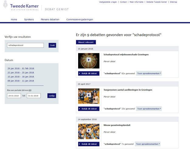 Screenshot van de website Debat Gemist